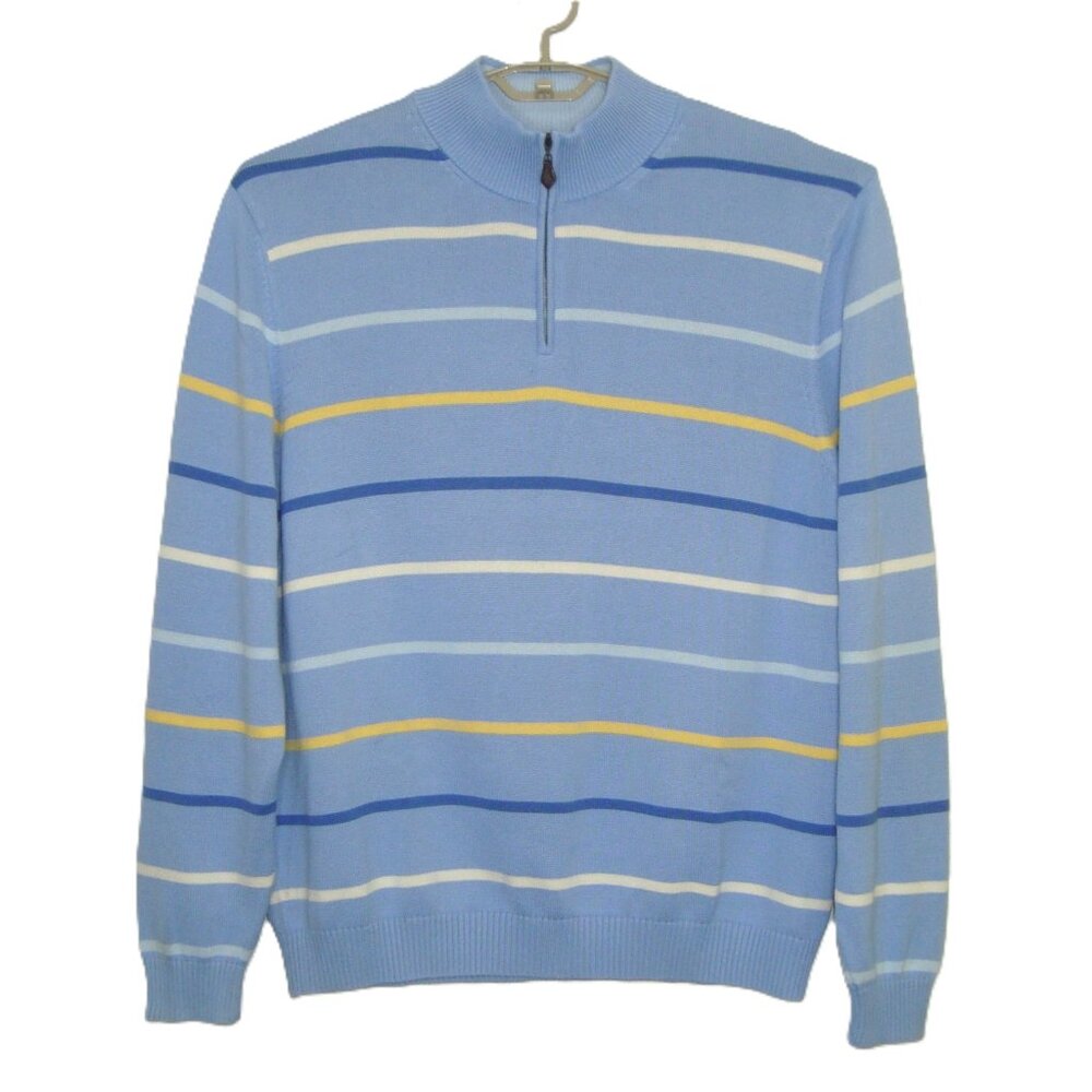 BROOKS BROTHERS 1/4 Zip Pima Cotton Striped Sweater